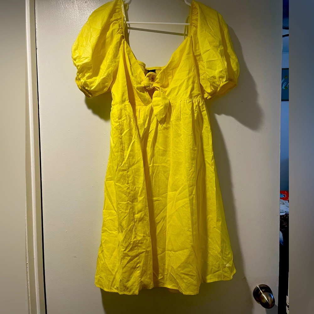 Bright yellow off the shoulder short dress